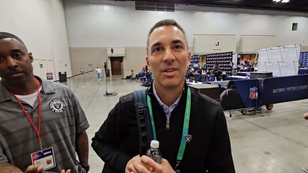 Las Vegas Raiders GM Tom Telesco 2024 NFL Combine Off Podium